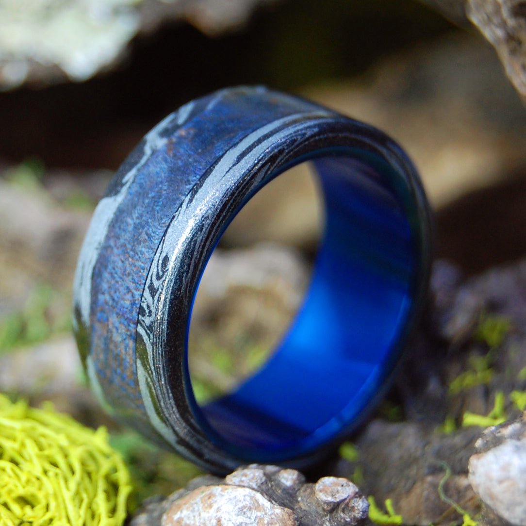 Blue Maple Greek God | Men's Blue Maple Wood, Black M3 Titanium & Titanium Wedding Ring - Minter and Richter Designs