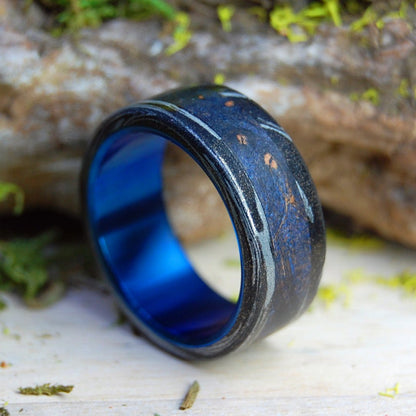 Blue Maple Greek God | Men's Blue Maple Wood, Black M3 Titanium & Titanium Wedding Ring - Minter and Richter Designs