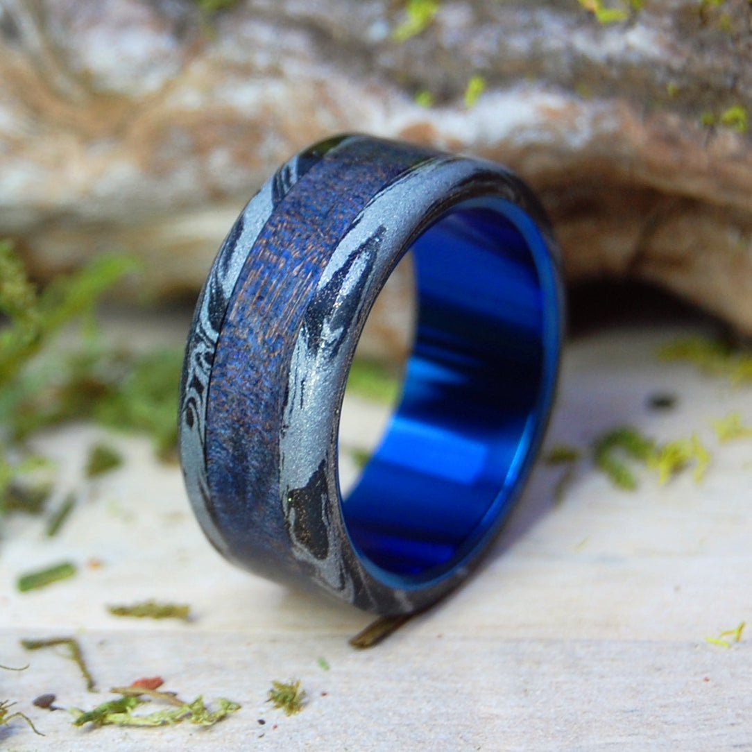 Blue Maple Greek God | Men's Blue Maple Wood, Black M3 Titanium & Titanium Wedding Ring - Minter and Richter Designs