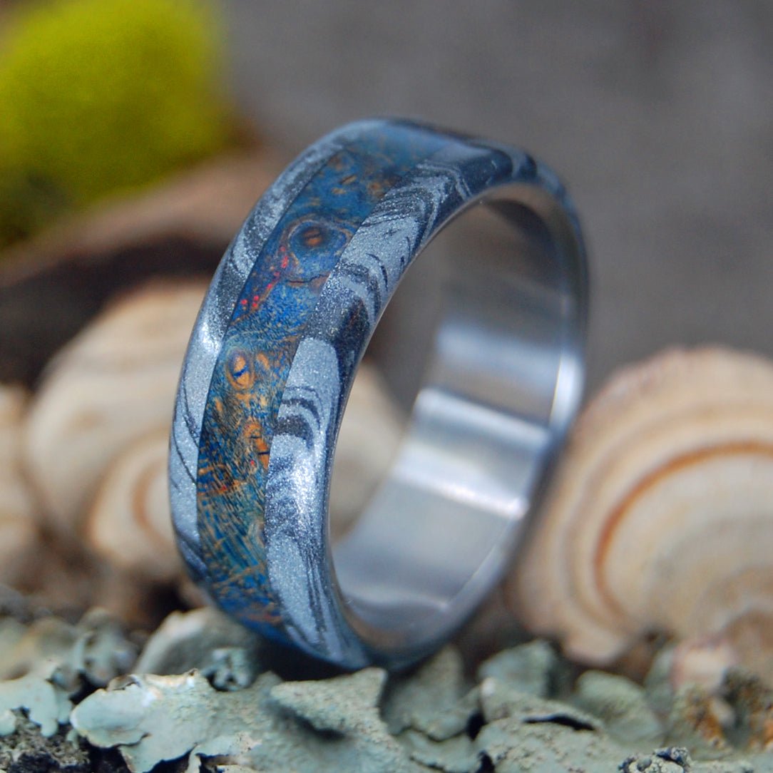 Blue Maple Greek God | Men's Blue Maple Wood, Black M3 Titanium & Titanium Wedding Ring - Minter and Richter Designs