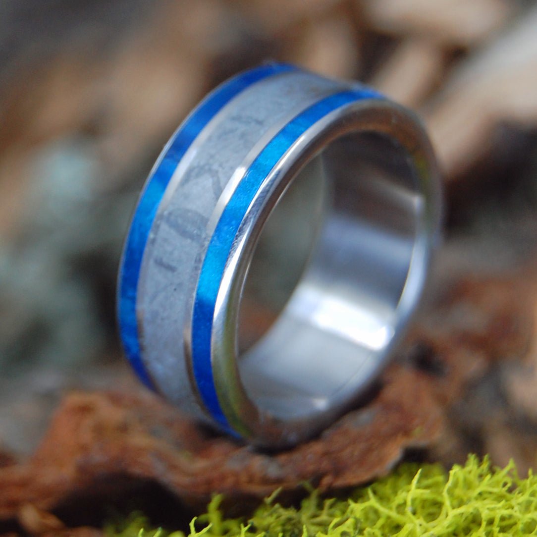 Blue Marbled Meteorite | Men's Blue Marbled Opalescent, Meteorite & Titanium Wedding Ring - Minter and Richter Designs