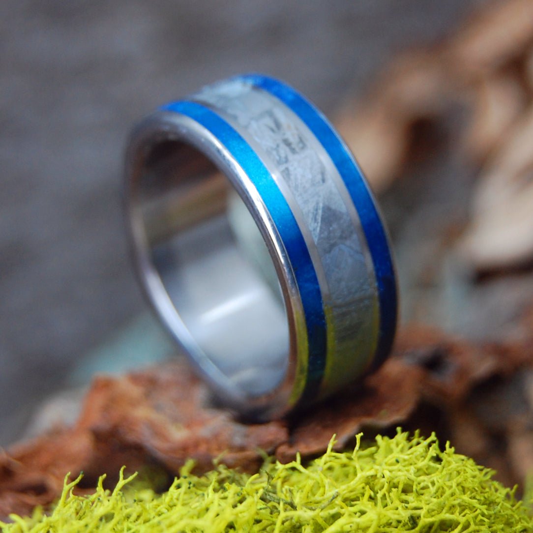 Blue Marbled Meteorite | Men's Blue Marbled Opalescent, Meteorite & Titanium Wedding Ring - Minter and Richter Designs