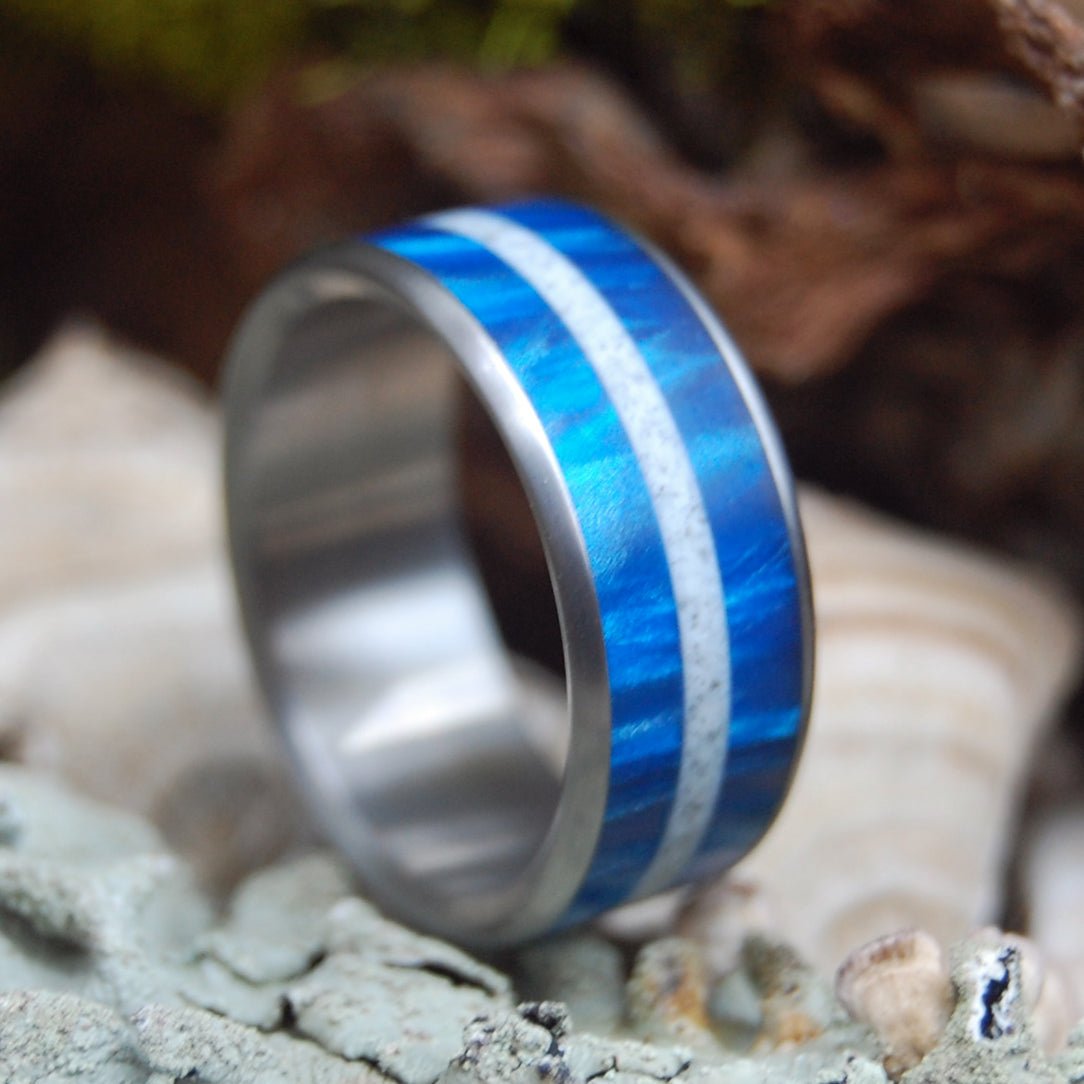 Blue Marbled Sandy Path Between | Men's Beach Sand, Marbled Resin & Titanium Wedding Ring - Minter and Richter Designs