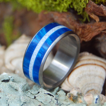 Blue Marbled Sandy Path Between | Men's Beach Sand, Marbled Resin & Titanium Wedding Ring - Minter and Richter Designs