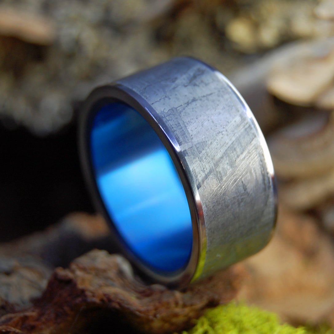 Blue Moon Landing | Men's Meteorite & Blue Anodized Titanium Wedding Ring - Minter and Richter Designs