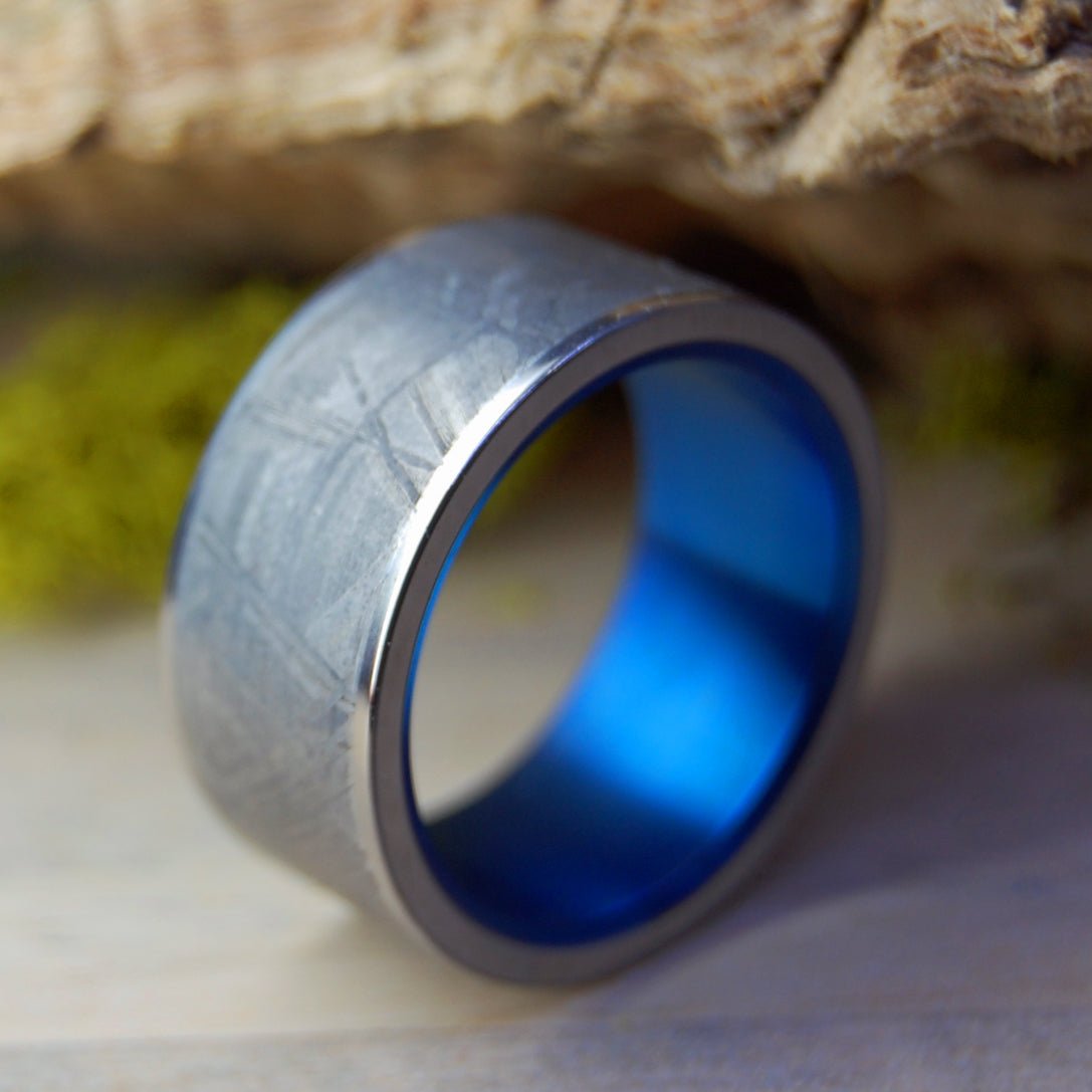 Blue Moon Landing | Men's Meteorite & Blue Anodized Titanium Wedding Ring - Minter and Richter Designs