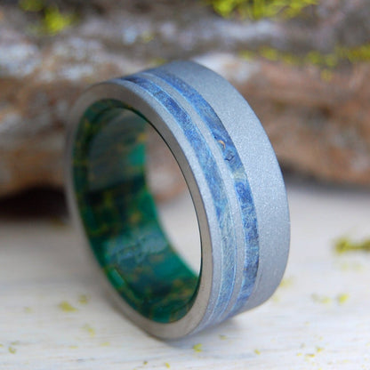 Blue River Valley | Men's Blue Elder Wood, Egyptian Jade & Titanium Wedding Ring - Minter and Richter Designs