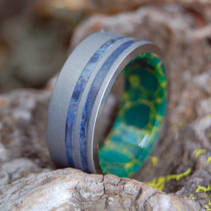 Blue River Valley | Men's Blue Elder Wood, Egyptian Jade & Titanium Wedding Ring - Minter and Richter Designs