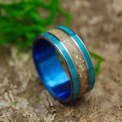 Blue Sea Of Galilee | Men's Chrysocolla, Crushed Israel Stone & Titanium Wedding Ring - Minter and Richter Designs