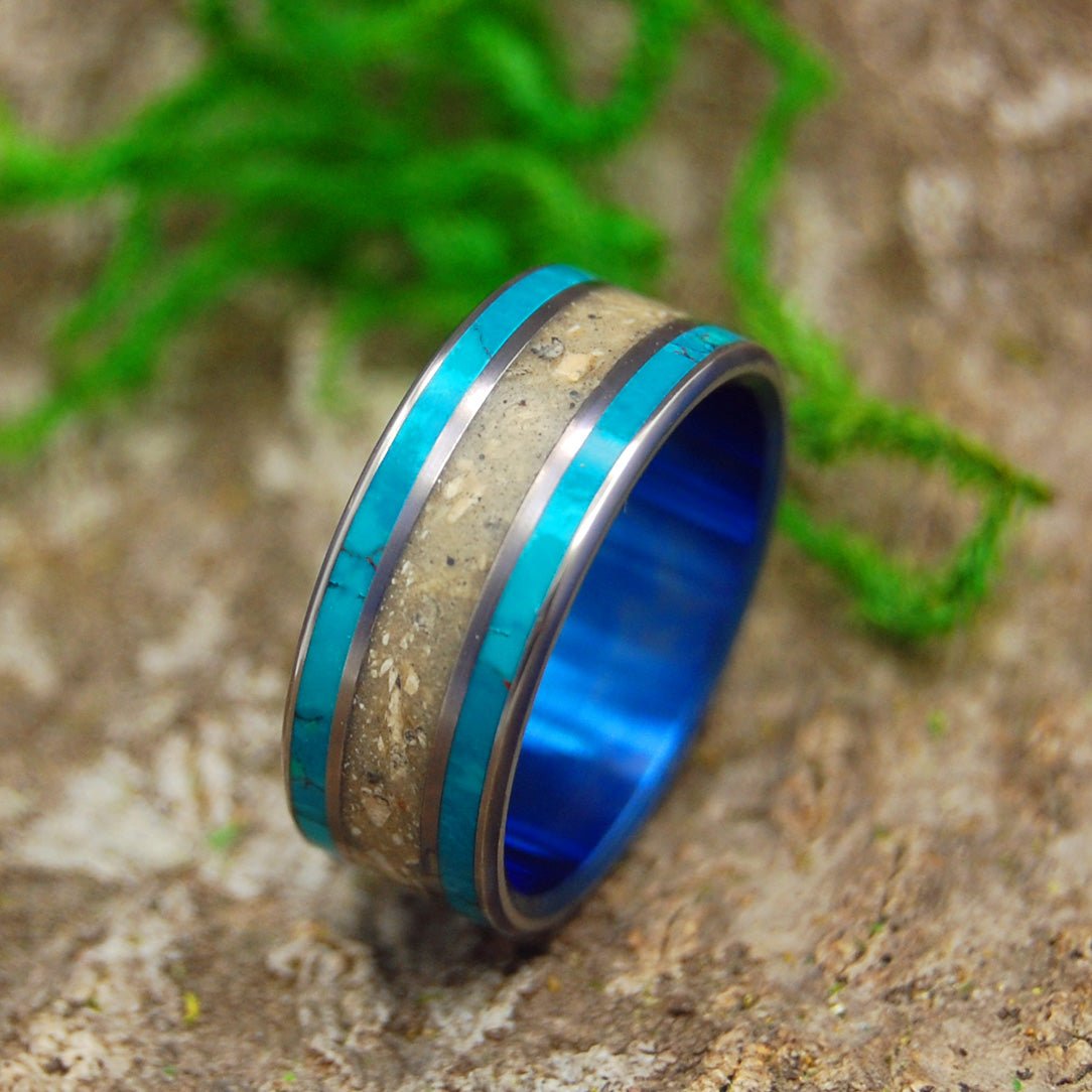 Blue Sea Of Galilee | Men's Chrysocolla, Crushed Israel Stone & Titanium Wedding Ring - Minter and Richter Designs