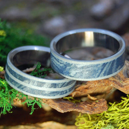 Blue Silver Love Love Double | Mokume Gane M3 & Titanium - Unique Wedding Rings - Wedding Ring Set - Minter and Richter Designs