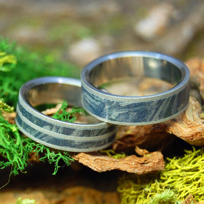 Blue Silver Love Love Double | Mokume Gane M3 & Titanium - Unique Wedding Rings - Wedding Ring Set - Minter and Richter Designs