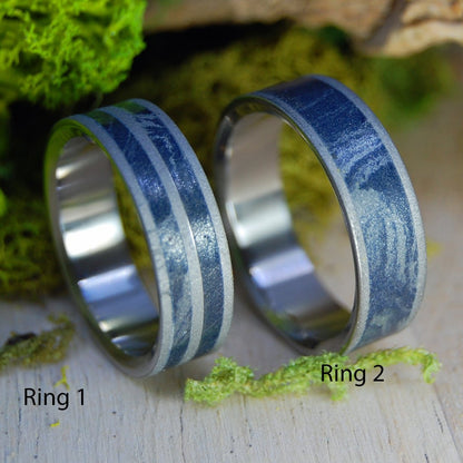 Blue Silver Love Love Double | Mokume Gane M3 & Titanium - Unique Wedding Rings - Wedding Ring Set - Minter and Richter Designs