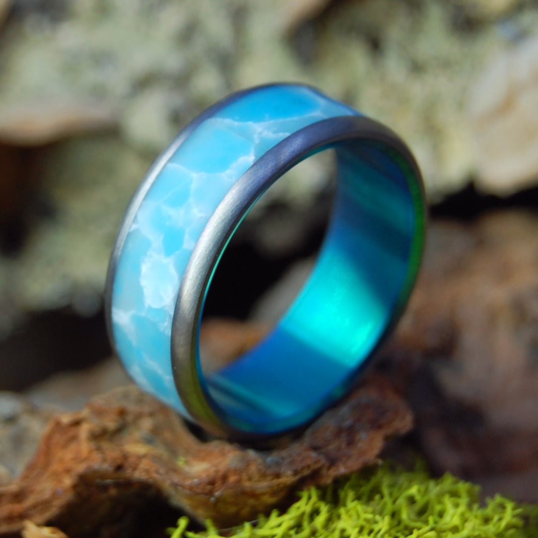 Blue Sky Wedding Day Green | Men's Larimar & Titanium Wedding Ring - Minter and Richter Designs