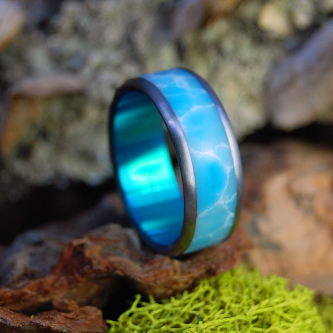 Blue Sky Wedding Day Green | Men's Larimar & Titanium Wedding Ring - Minter and Richter Designs