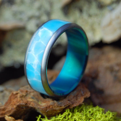 Blue Sky Wedding Day Green | Men's Larimar & Titanium Wedding Ring - Minter and Richter Designs