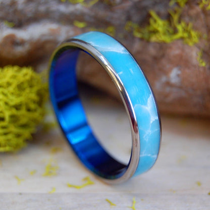 Blue Sky Wedding Day | Men's Larimar Stone & Titanium Wedding Ring - Minter and Richter Designs