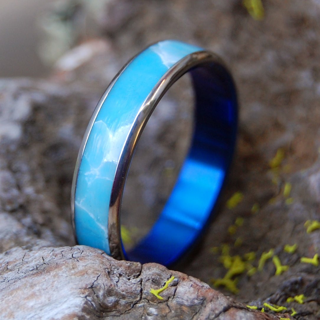 Blue Sky Wedding Day | Men's Larimar Stone & Titanium Wedding Ring - Minter and Richter Designs