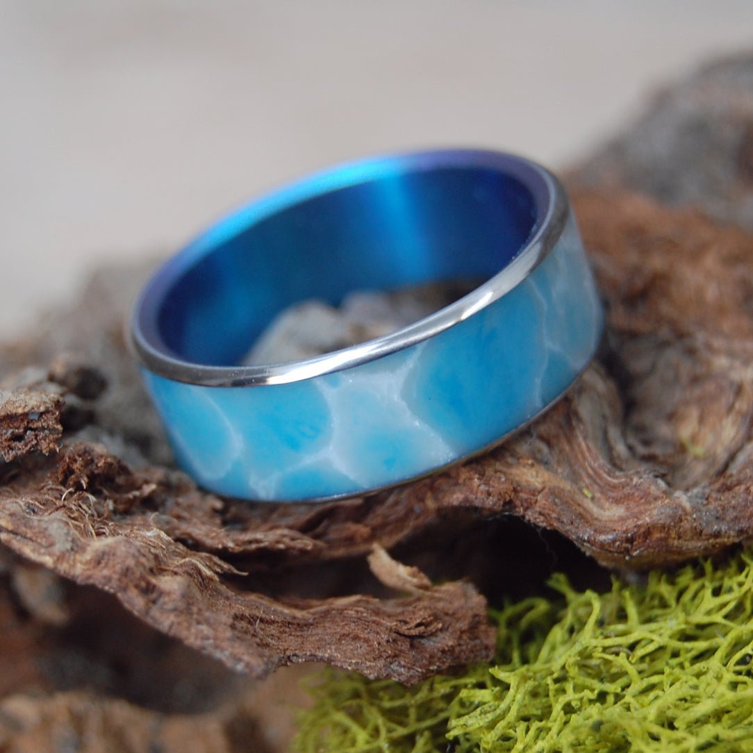 Blue Sky Wedding Day | Men's Larimar & Titanium Wedding Ring - Minter and Richter Designs