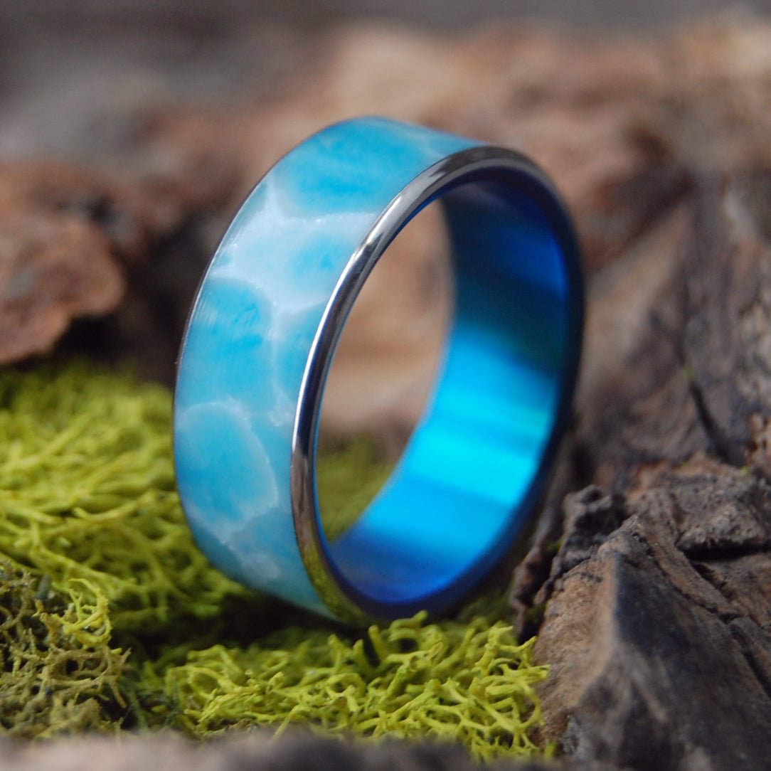 Blue Sky Wedding Day | Men's Larimar & Titanium Wedding Ring - Minter and Richter Designs