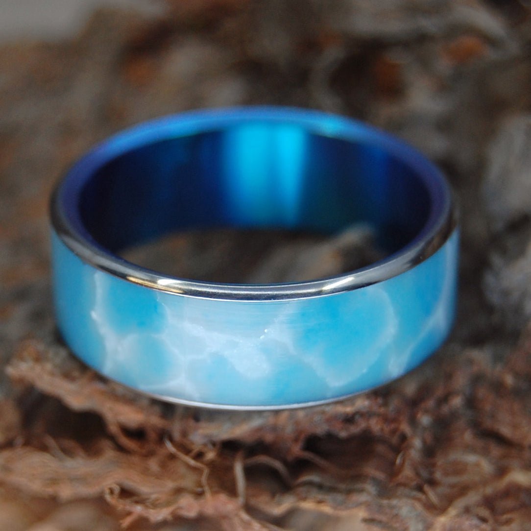 Blue Sky Wedding Day | Men's Larimar & Titanium Wedding Ring - Minter and Richter Designs