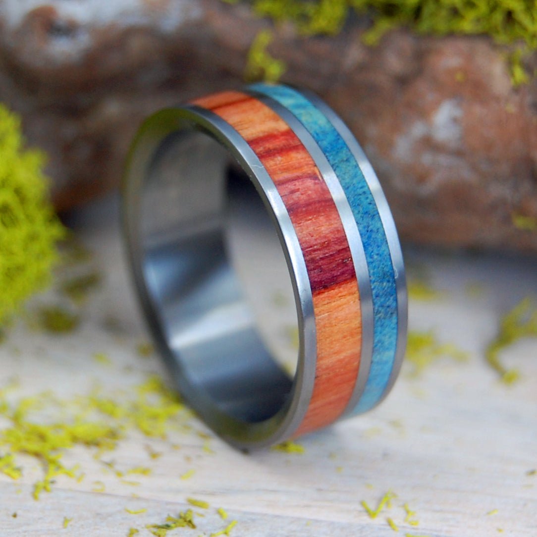 Blue Tulips | Men's Tulip Wood, Blue Box Elder & Titanium Wedding Ring - Minter and Richter Designs