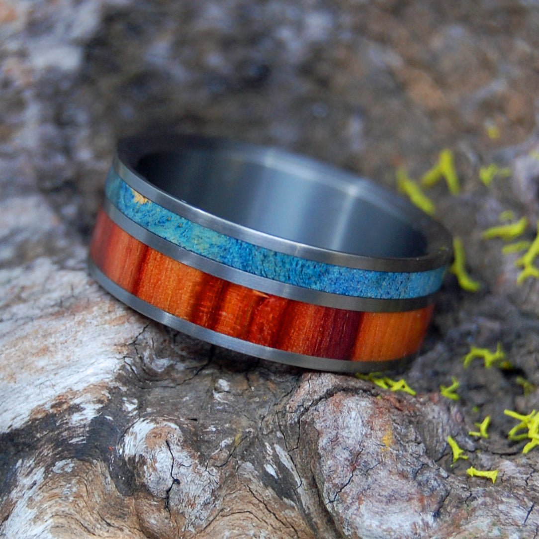 Blue Tulips | Men's Tulip Wood, Blue Box Elder & Titanium Wedding Ring - Minter and Richter Designs