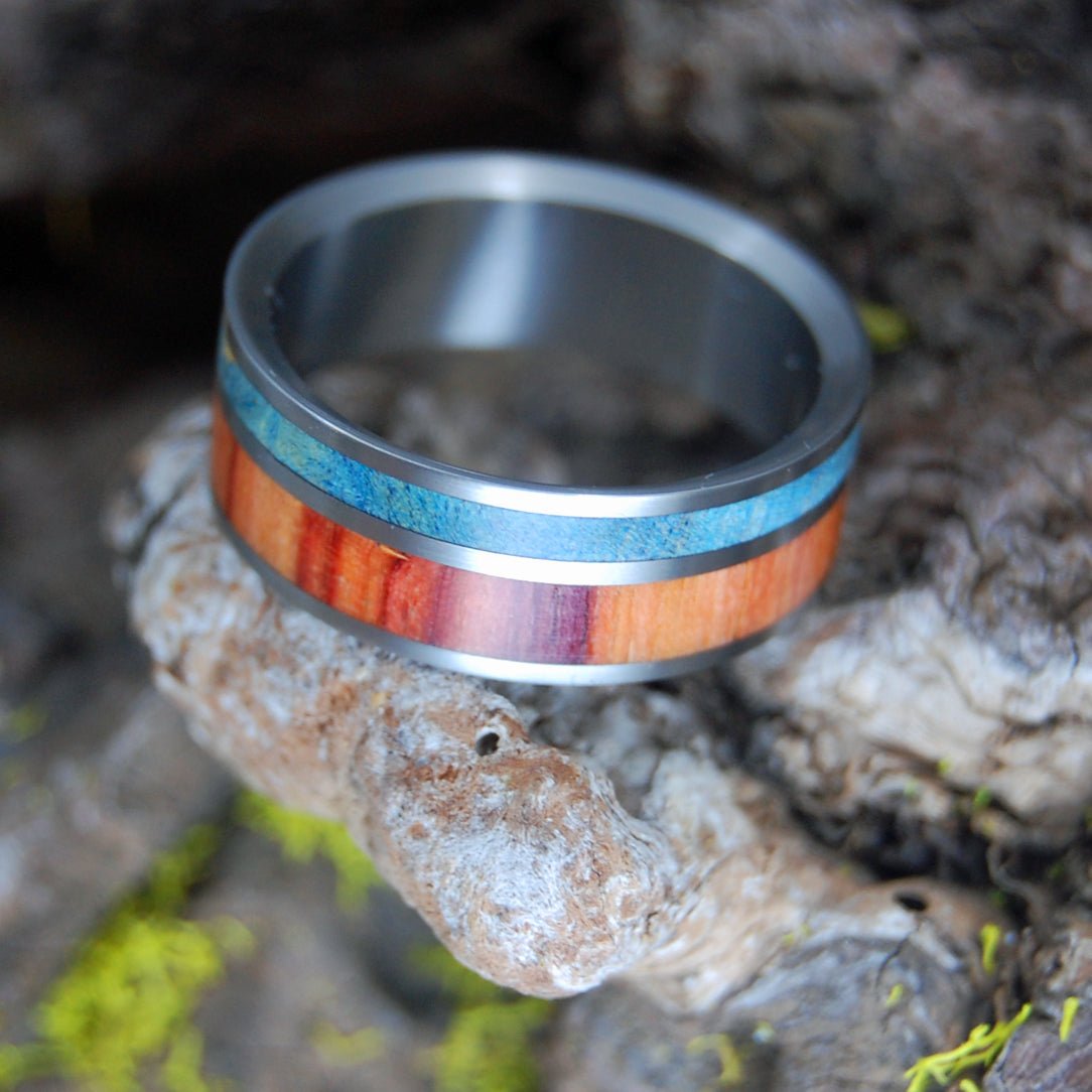 Blue Tulips | Men's Tulip Wood, Blue Box Elder & Titanium Wedding Ring - Minter and Richter Designs