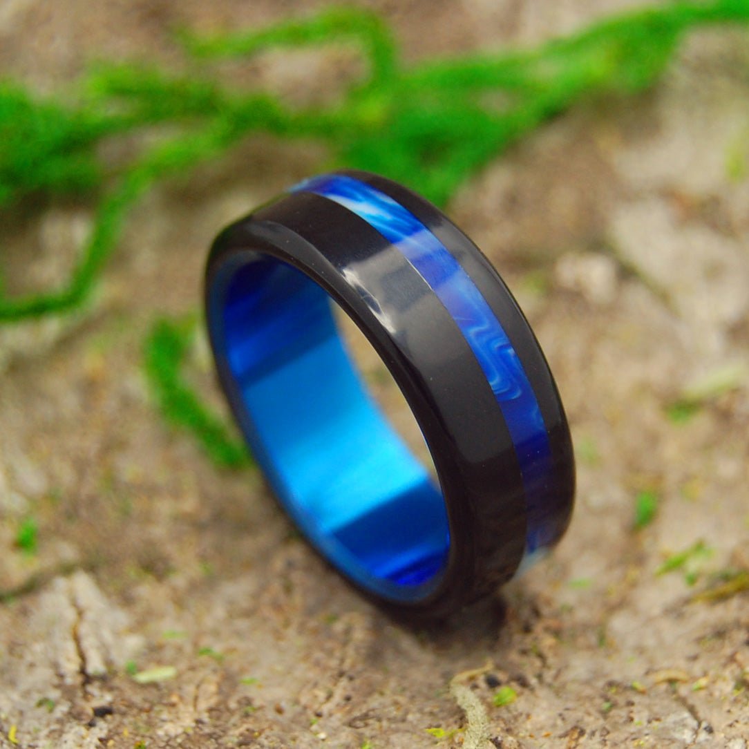 Blue Vintage Tron | Men's Black Resin, Blue Resin & Titanium Wedding Ring - Minter and Richter Designs