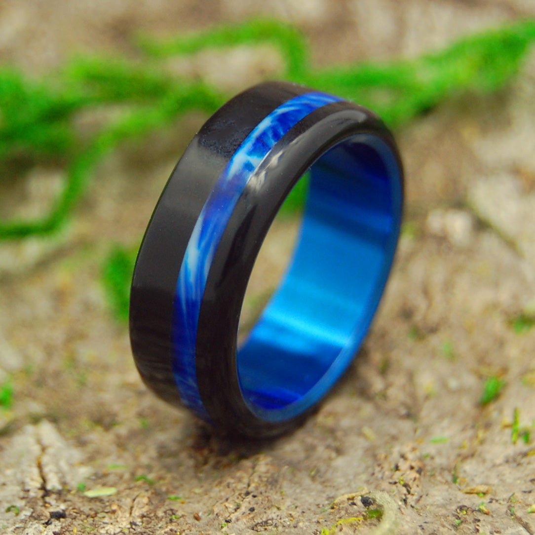 Blue Vintage Tron | Men's Black Resin, Blue Resin & Titanium Wedding Ring - Minter and Richter Designs