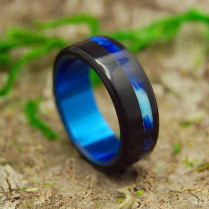 Blue Vintage Tron | Men's Black Resin, Blue Resin & Titanium Wedding Ring - Minter and Richter Designs