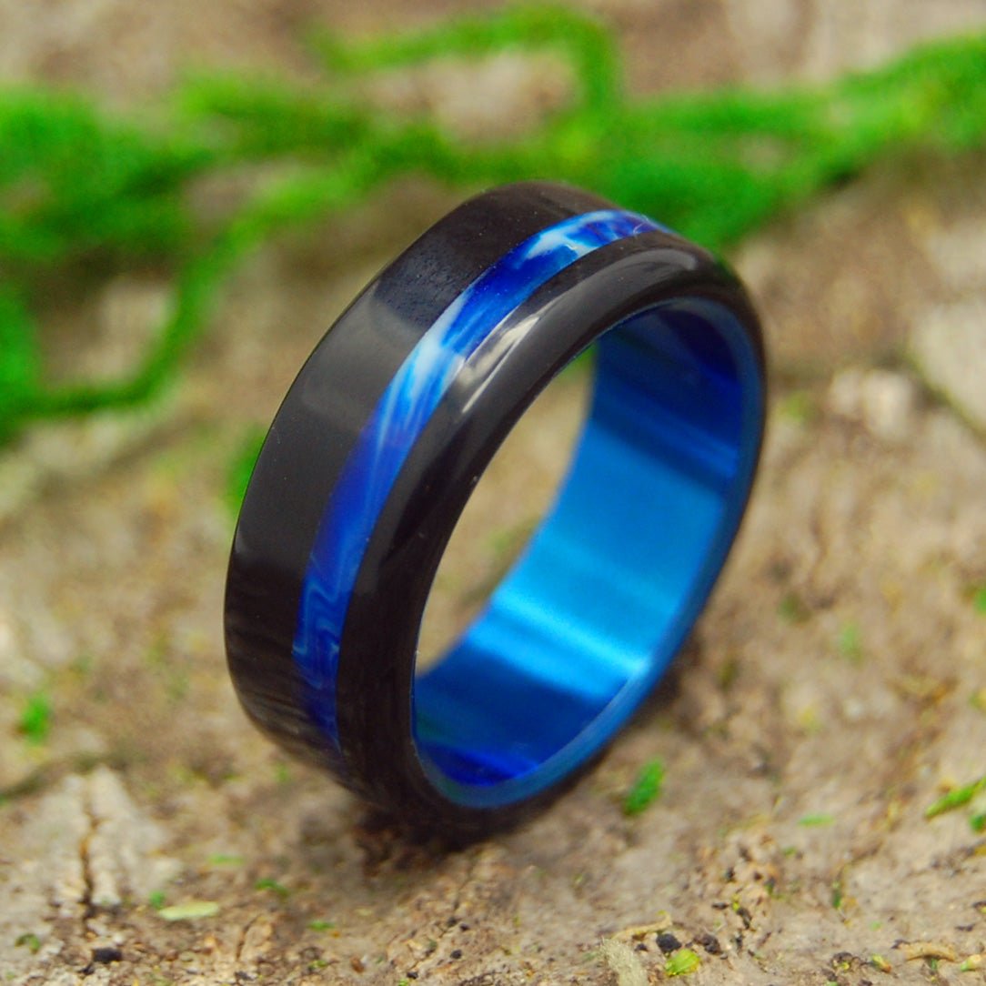 Blue Vintage Tron | Men's Black Resin, Blue Resin & Titanium Wedding Ring - Minter and Richter Designs