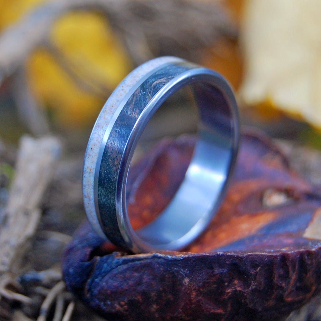 Blue Wood & Sand | Men's Blue Wood, Sand & Titanium Wedding Ring - Minter and Richter Designs