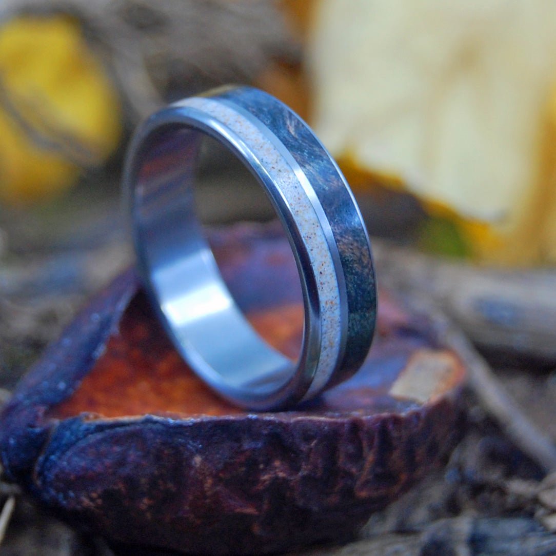 Blue Wood & Sand | Men's Blue Wood, Sand & Titanium Wedding Ring - Minter and Richter Designs