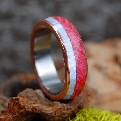 Bog At Sunset | Men's Gray Marbled Opalescent, Red Box Elder, Copper & Titanium Wedding Ring - Minter and Richter Designs