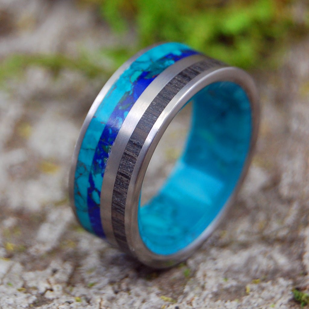 Bog & Stone | Men's Bog Oak Wood, Chrysocolla & Titanium Wedding Ring - Minter and Richter Designs