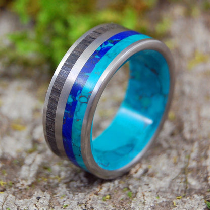 Bog & Stone | Men's Bog Oak Wood, Chrysocolla & Titanium Wedding Ring - Minter and Richter Designs