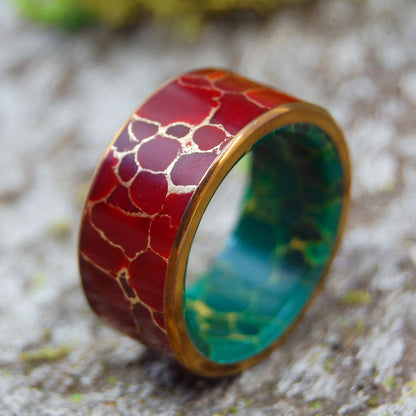 Bold King | Men's Red Jasper Stone, Egyptian Jade & Titanium Wedding Ring - Minter and Richter Designs