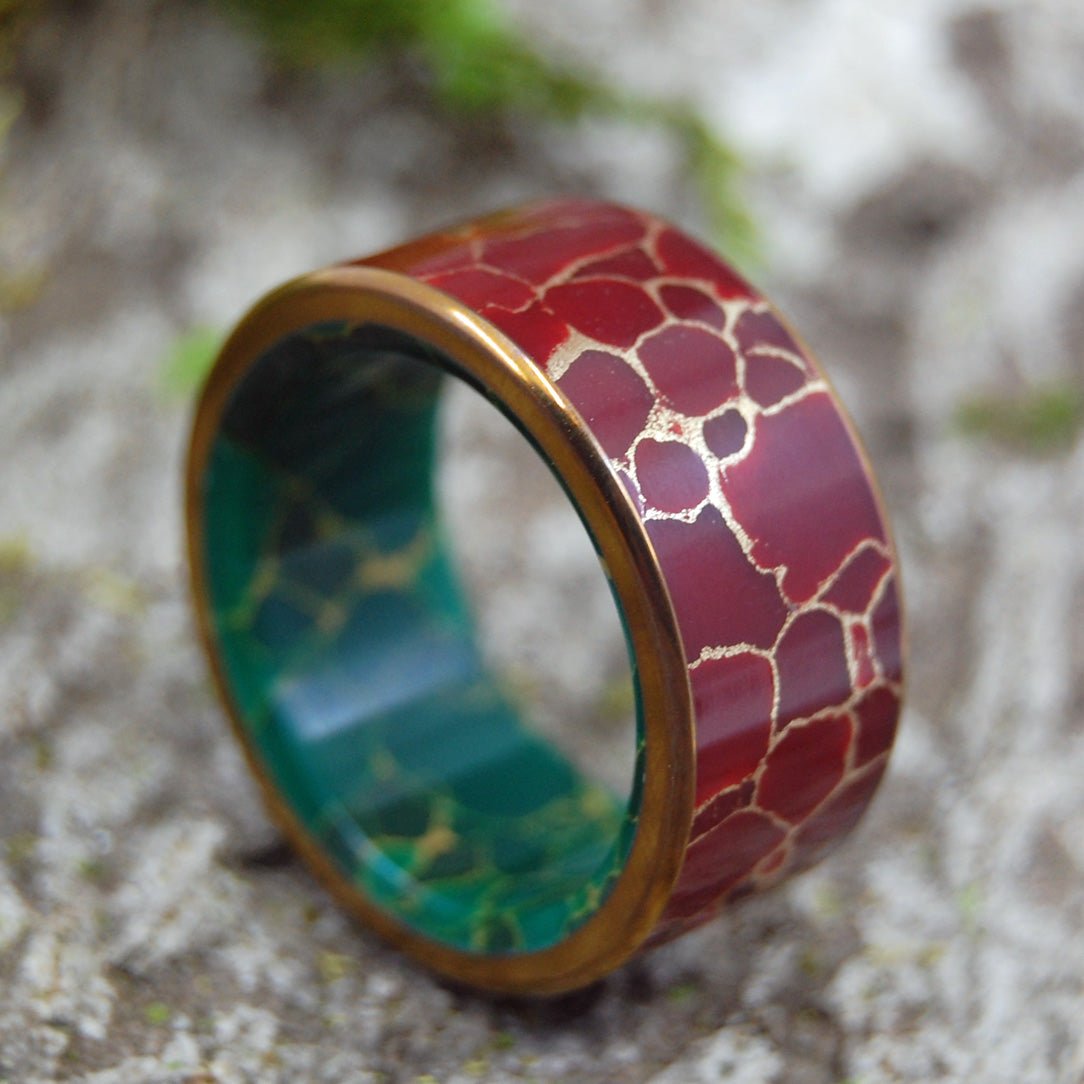 Bold King | Men's Red Jasper Stone, Egyptian Jade & Titanium Wedding Ring - Minter and Richter Designs