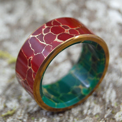 Bold King | Men's Red Jasper Stone, Egyptian Jade & Titanium Wedding Ring - Minter and Richter Designs