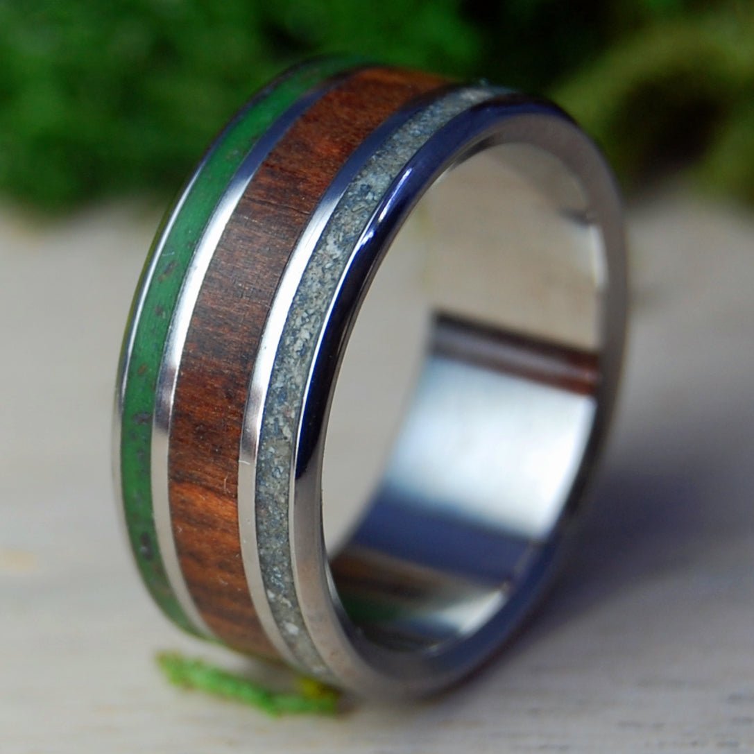 Bora Bora Marijuana | Men's Marijuana, Snakewood, & Bora Bora Beach Sand Wedding Ring - Minter and Richter Designs