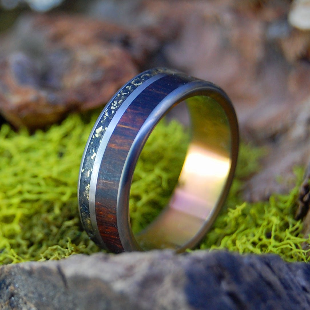 Boston T - Ride To Iceland | Men's Black Beach Sand, Desert Ironwood & Titanium Wedding Ring - Minter and Richter Designs