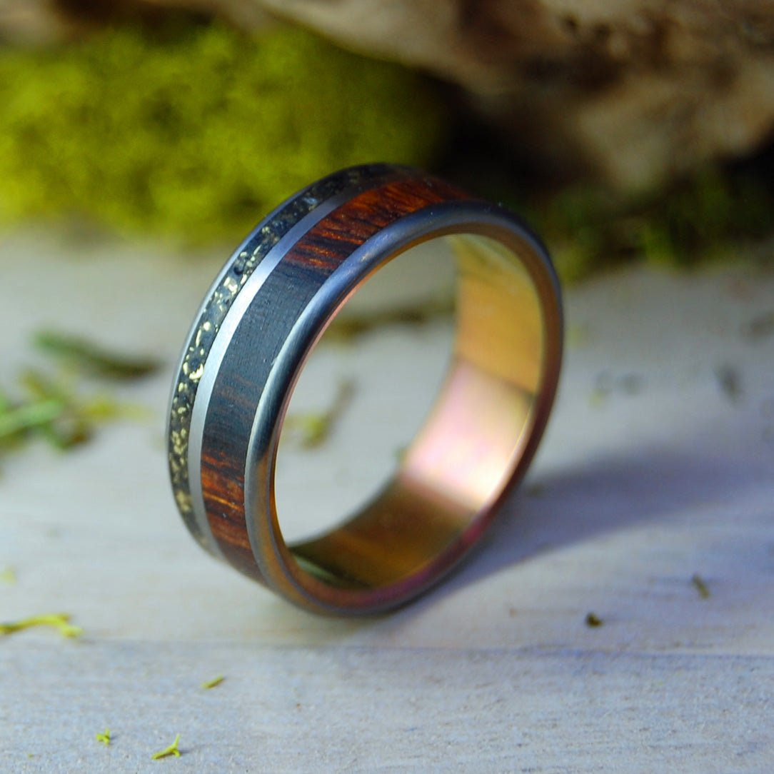 Boston T - Ride To Iceland | Men's Black Beach Sand, Desert Ironwood & Titanium Wedding Ring - Minter and Richter Designs