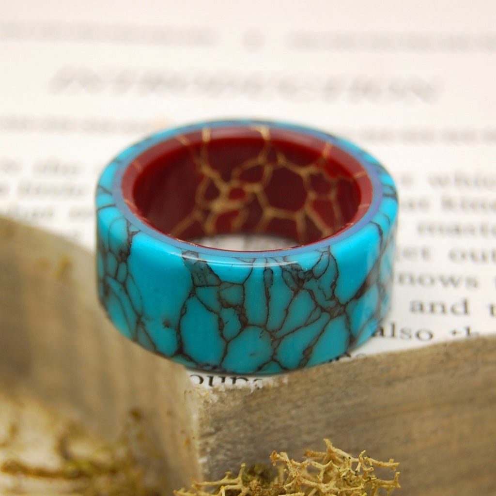 Bow To The King | Men's Turquoise, Red Jasper & Titanium Wedding Ring - Minter and Richter Designs