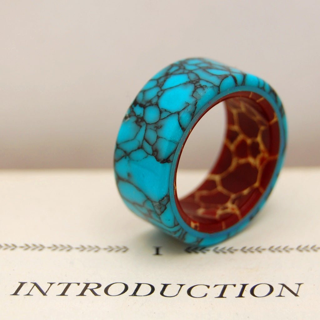 Bow To The King | Men's Turquoise, Red Jasper & Titanium Wedding Ring - Minter and Richter Designs