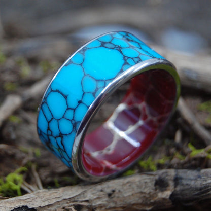 Bow To The King With Edges | Men's Turquoise, Red Jasper & Titanium Wedding Ring - Minter and Richter Designs