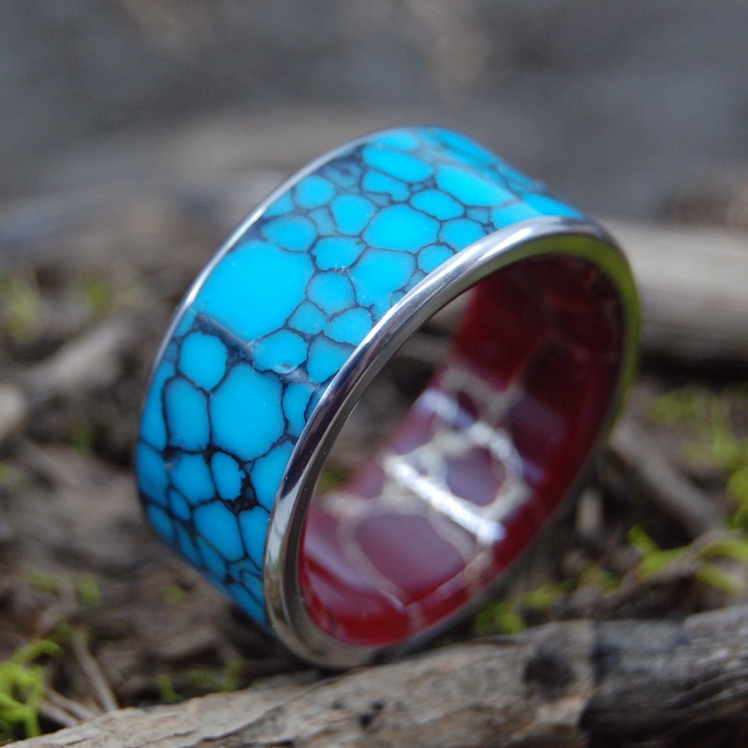 Bow To The King With Edges | Men's Turquoise, Red Jasper & Titanium Wedding Ring - Minter and Richter Designs