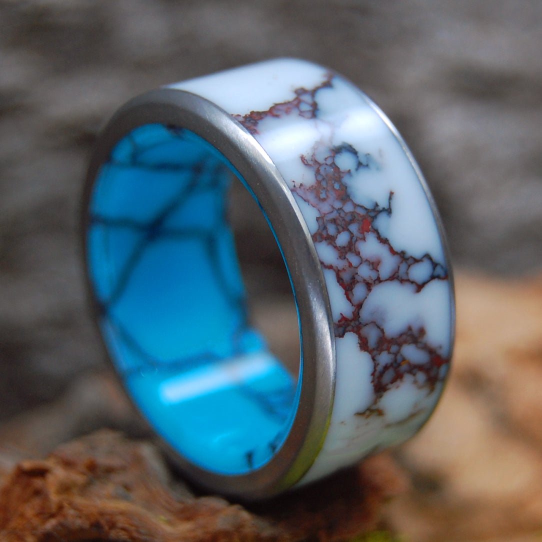 Bow To The Queen With Edges | Men's Turquoise, Wild Horse Jasper Stone & Titanium Wedding Ring - Minter and Richter Designs