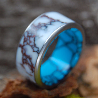 Bow To The Queen With Edges | Men's Turquoise, Wild Horse Jasper Stone & Titanium Wedding Ring - Minter and Richter Designs