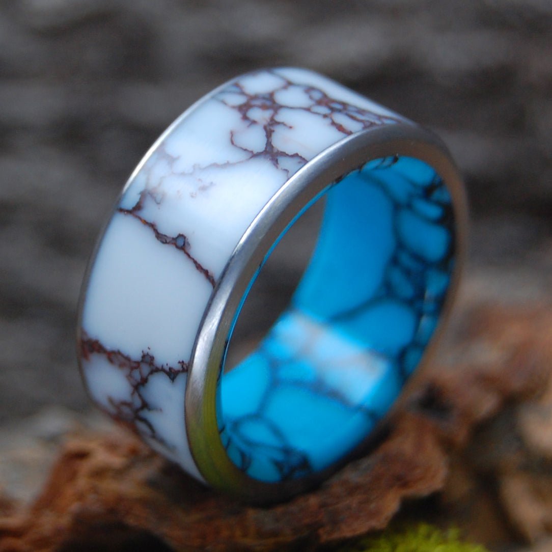 Bow To The Queen With Edges | Men's Turquoise, Wild Horse Jasper Stone & Titanium Wedding Ring - Minter and Richter Designs